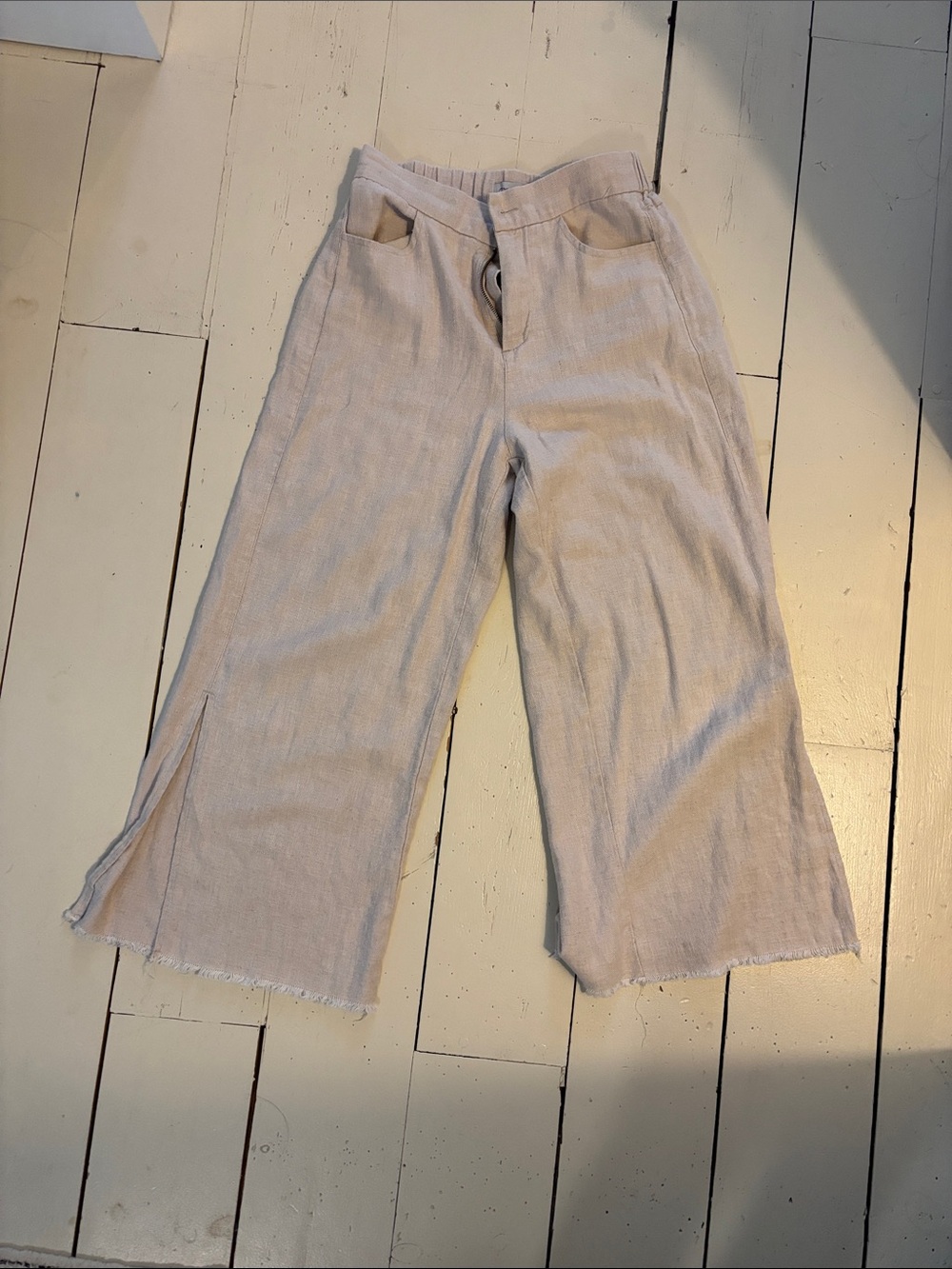 Wide-Leg Linen-Blend Pants in Light Beige